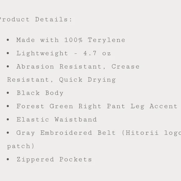 HITORII Street Pants, Lightweight, Outdoor, Black & Green, Buckle Belt, Size S - Picture 5 of 10